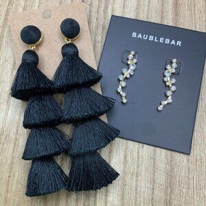 BaubleBar  Black Tassel Fringe & Clear Crystal Drop BUNDLE Earrings